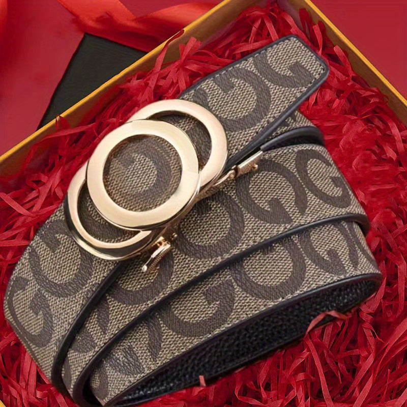 Unisex Genuine Leather Belt with Letter G Embossing, Alloy Buckle and Two Adjustable Length Options