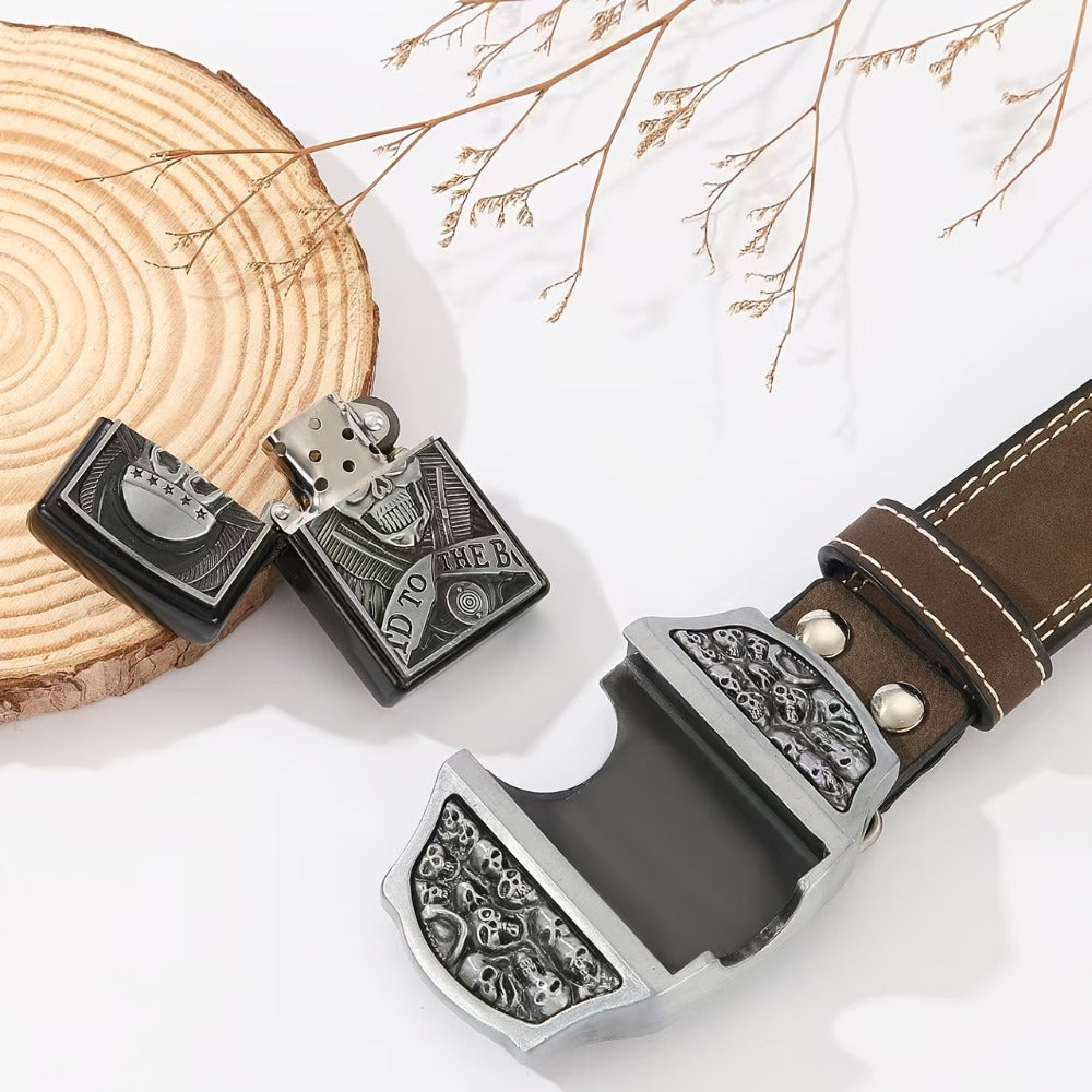 Men's Belt - Lighter for Detachable Western Cowboy Printed with Built-In Lighter - product detail view 3