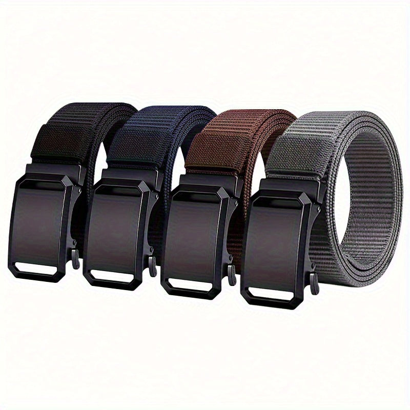 Belt 4-Pack Nylon Elastic Set with Automatic No-Hole Buckles and Three Color Combinations for Everyday Wear