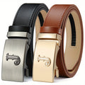Men's Belt – Premium Leather Ratchet Belt Set of 2 – Black & Brown, Detachable Gear Buckle, Trimmable Fit