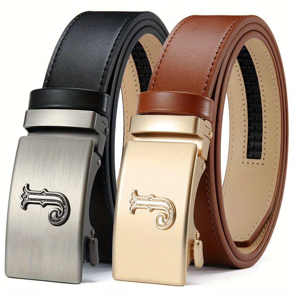 Men's Belt – Premium Leather Ratchet Belt Set of 2 – Black & Brown, Detachable Gear Buckle, Trimmable Fit