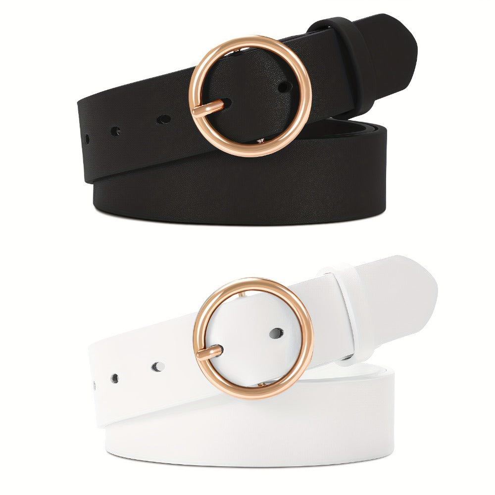 Women's Belt - PU Leather for 3-Pack Round Alloy Buckle Waist for Dresses Jeans Pants - product detail view 5