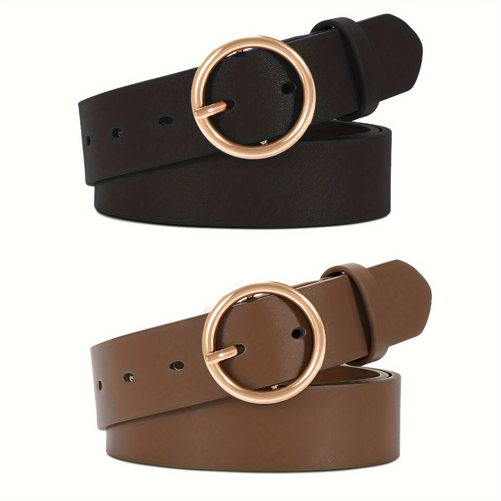 Women's Belt - PU Leather for 3-Pack Round Alloy Buckle Waist for Dresses Jeans Pants - product detail view 7