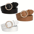 Belt Women’s 3-Pack PU Faux Leather Set with Round Alloy Buckles, Three Color Sets and S-3XL