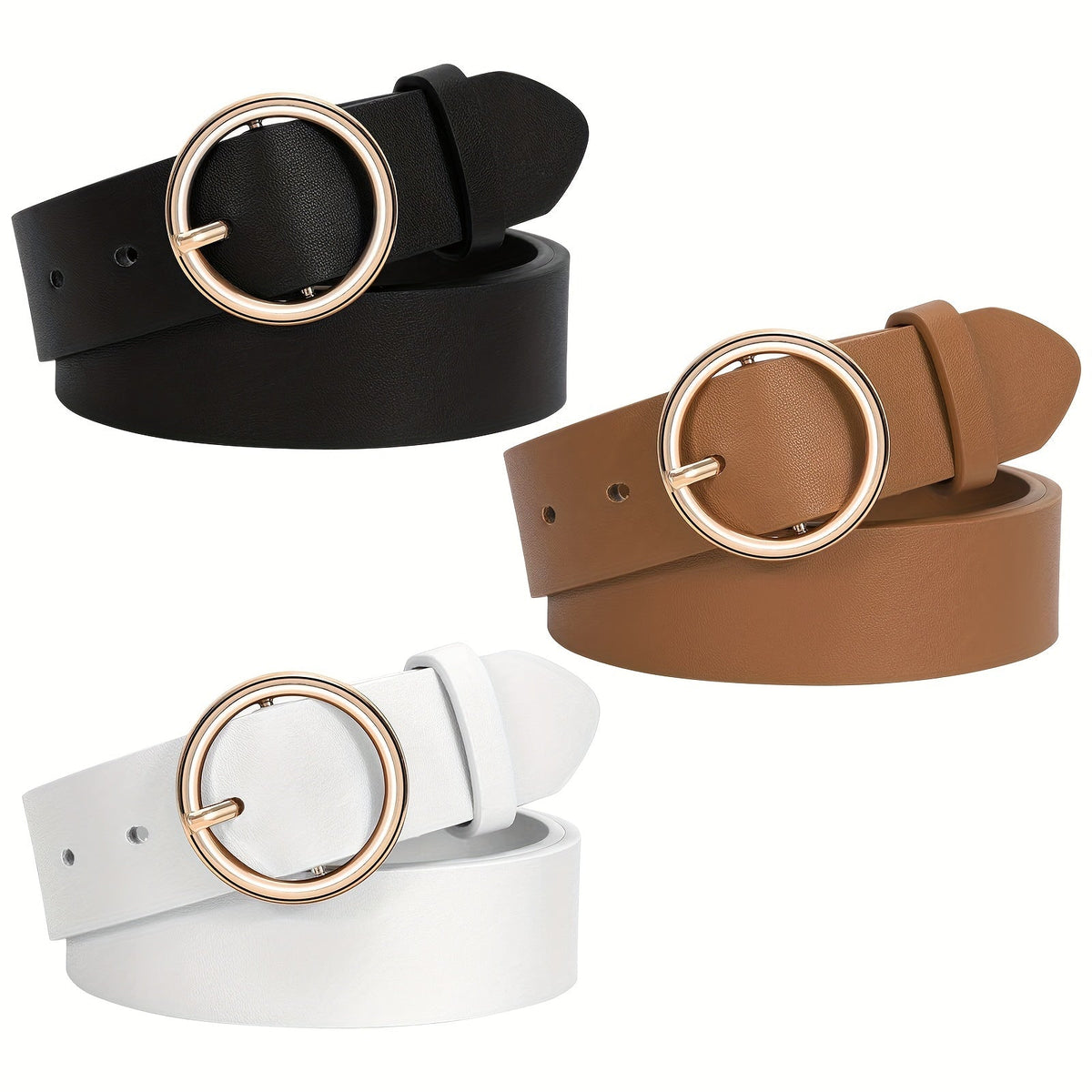 Women's Belt - PU Leather for 3-Pack Round Alloy Buckle Waist for Dresses Jeans Pants - product detail view 20