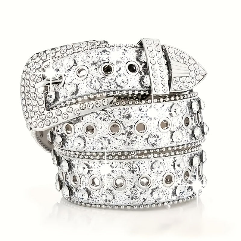 Men's Belt - Punk Rock Rhinestone with Heavy Metal Rivets - Y2K Sparkling Sequin Waist - product detail view 18