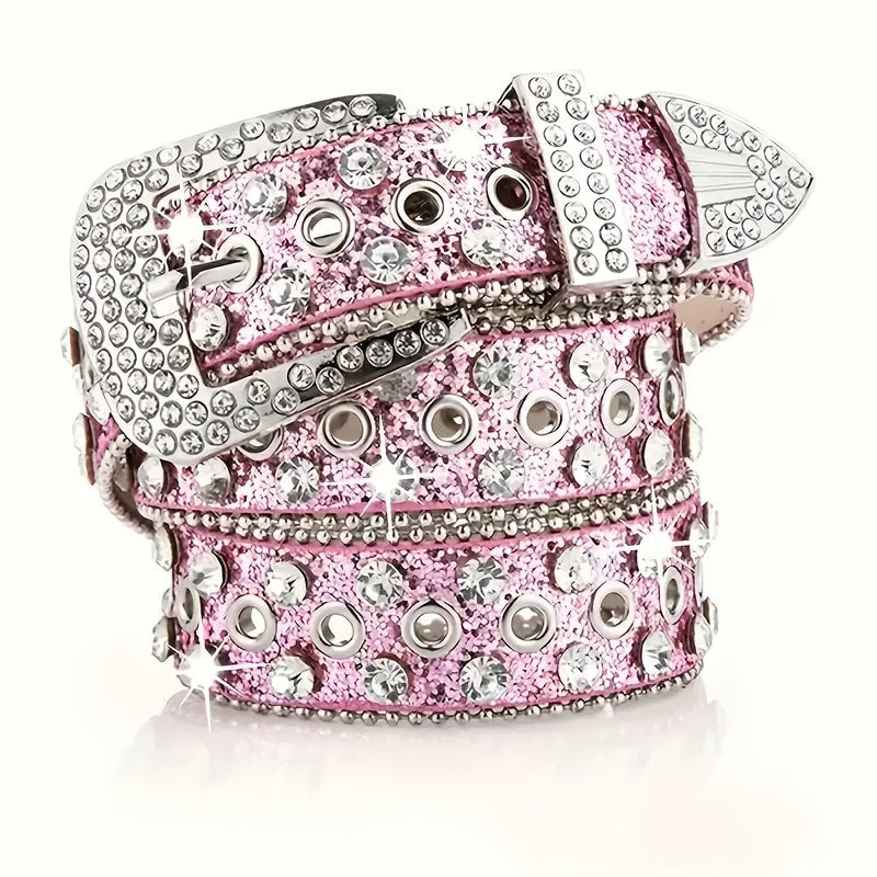 Men's Belt - Punk Rock Rhinestone with Heavy Metal Rivets - Y2K Sparkling Sequin Waist - product detail view 19