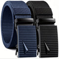 Men's Belt 2-Pack Woven Nylon Slide Buckle Set in Black and Blue with 49.21-Inch Length and No-Hole Adjustment