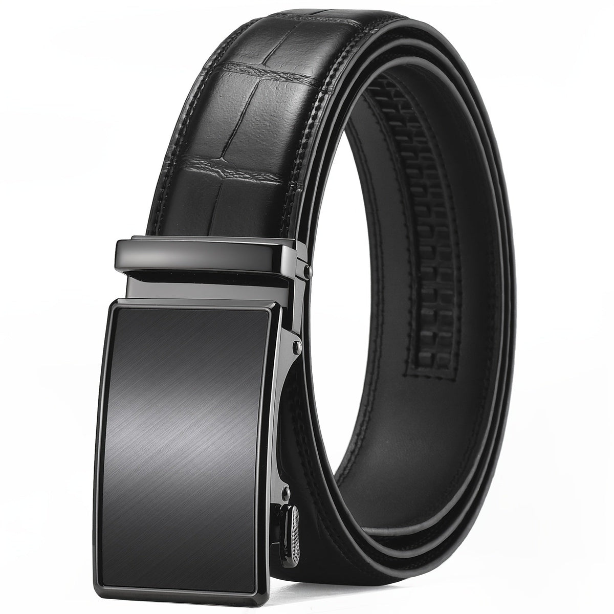 Men's Belt – Ratchet Belt Premium Leather Slide Belt Automatic Click Buckle No-Hole Adjustable 28"-46" Waist