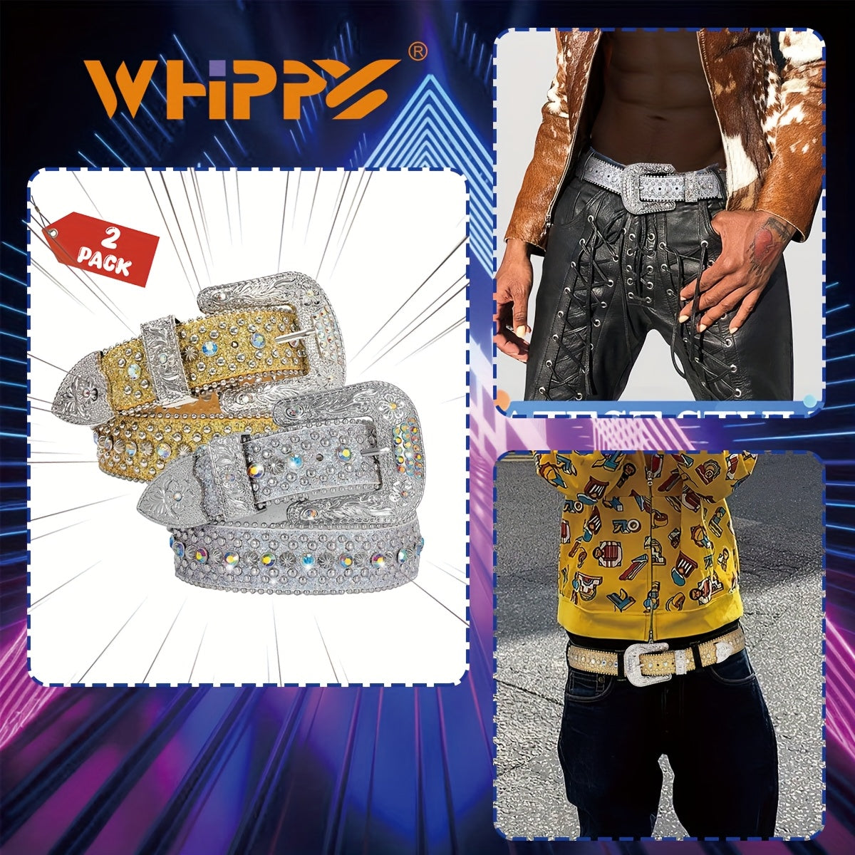 Men's Belt – Rhinestone Belt Bling Waist Chain Body Chain Belt for Women Men Sparkling Crystal Sequin