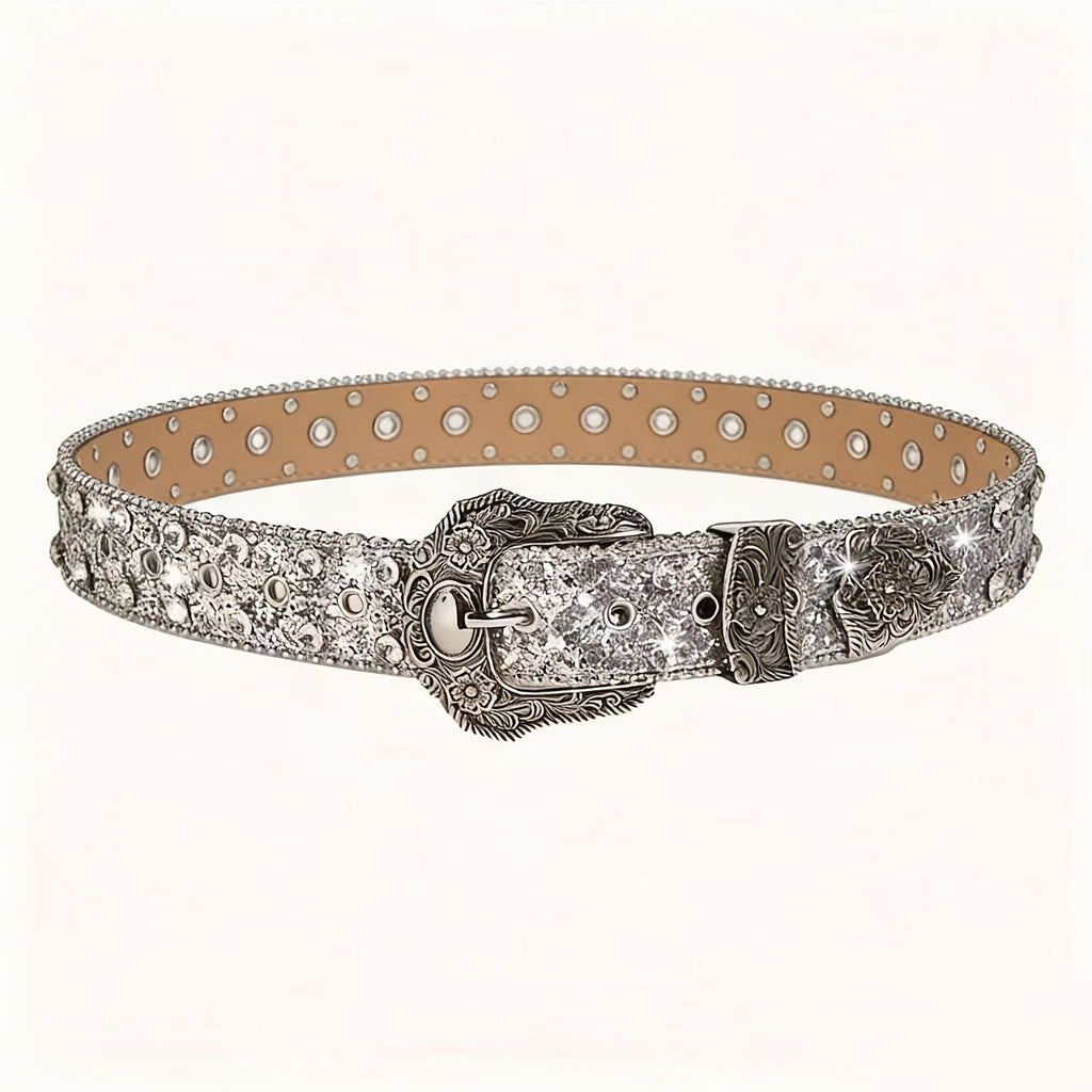 Women's Belt - Rhinestone Chain for | Sparkly Sequin Waist with Rivet Decorations & - product detail view 12
