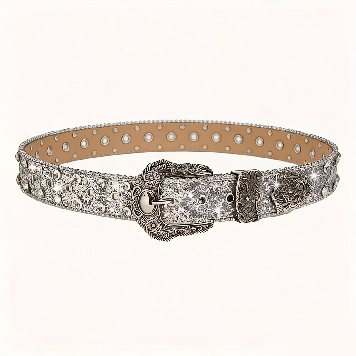 Women's Belt - Rhinestone Chain for | Sparkly Sequin Waist with Rivet Decorations & - product detail view 12
