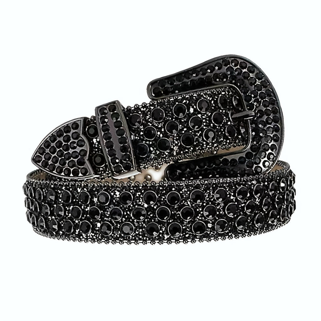 Rhinestone-Studded Women's Belt with Crystal-Look Strap and Buckle in Four Colors and Sizes S-1XL