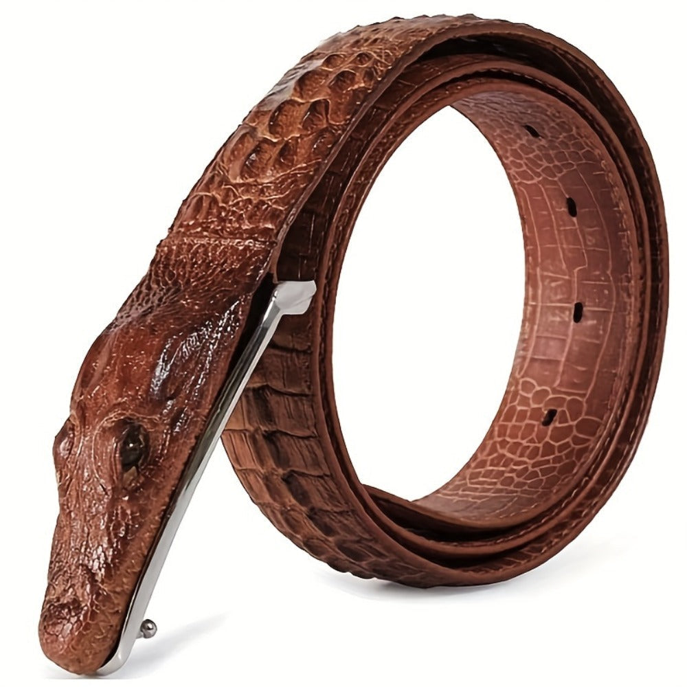 Men's Belt - 's Crocodile Embossed Two-Layer Genuine Cowhide Leather, 4 Colors, Waist - product detail view 9
