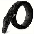 Crocodile-Embossed Belt with Two-Layer Cowhide-Labeled Strap, 3.5cm Width and Four Color Options