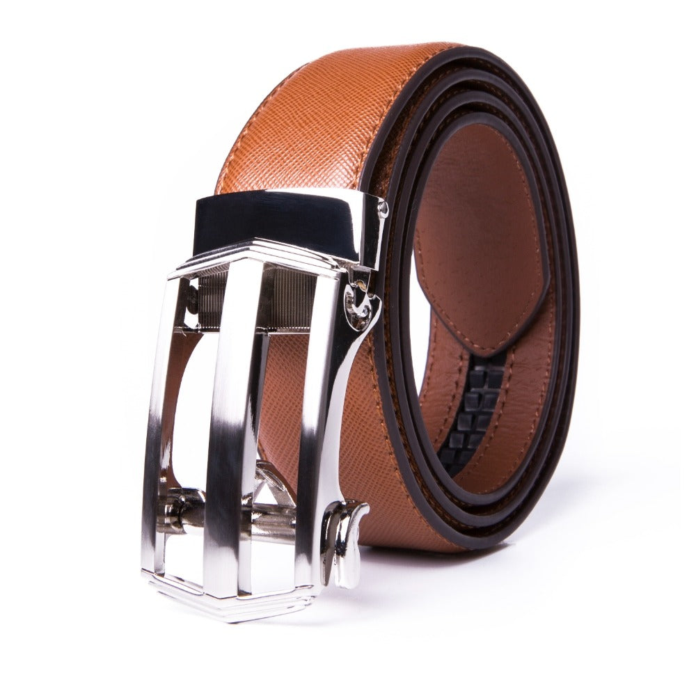 Men's Belt - 's Dress Bonded Leather Ratchet Automatic Buckle 1.3" Wide Brushed Nickel - product detail view 20