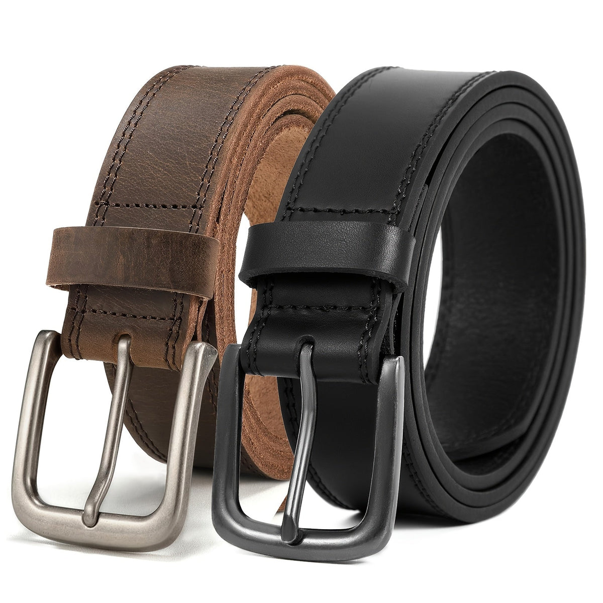 Belt Men’s Full Grain Genuine Leather Single or 2-Pack with Sizes 30-50 for Listed 28-48 Inch Waists