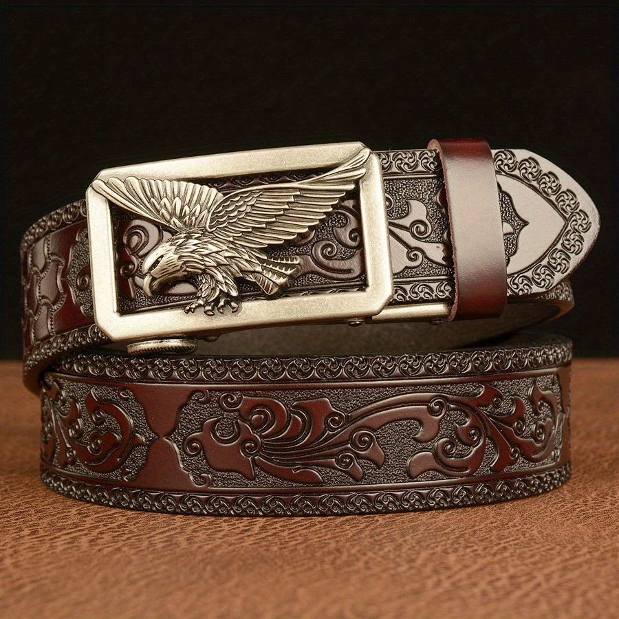 Men's Belt - 's Genuine Leather Eagle Buckle Western Cowboy Style Adjustable Strap - product detail view 15