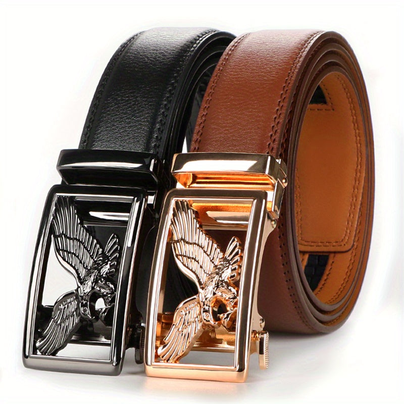 Two-Pack Ratchet Belt Set with Genuine-Leather-Labeled Straps, Two Color Pairings and 110–130cm Lengths