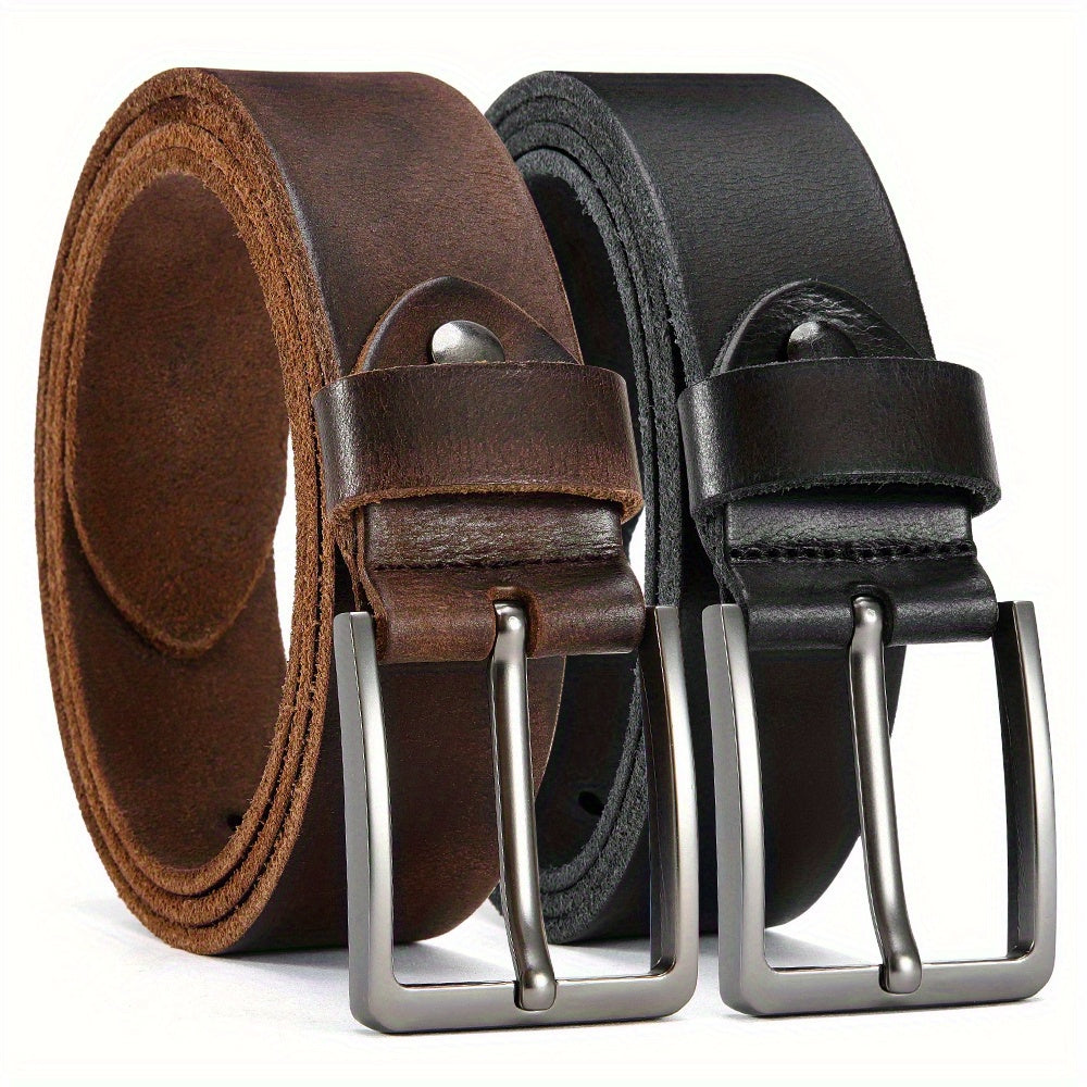 Two-Pack Pin-Buckle Belt Set with Genuine-Leather-Labeled Straps, Four Color Pairings and 105–135cm Lengths