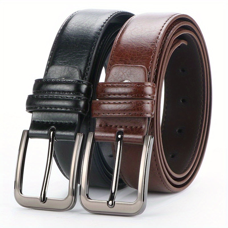 Men's Belt - 's Leather 2-Pack Pin Buckle Casual Retro Genuine Style Jeans Set - product detail view 19