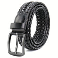 Braided Belt with Faux-Leather-Labeled Open-Weave Strap, Pin Buckle, Five Colors and 34–50-Inch Lengths