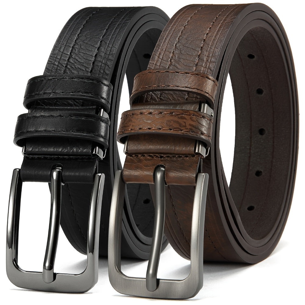 Men's Belt - 's Leather Gift Set 2 Pack Cowhide Pin Buckle Casual Vintage Jeans with - product detail view 28