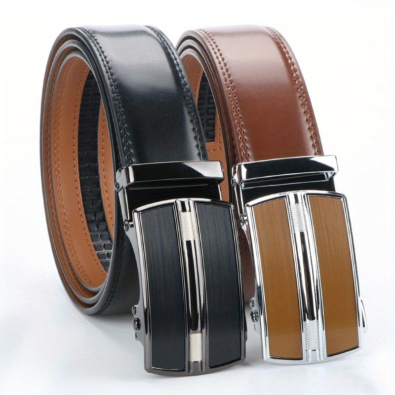 Belt Men’s 2-Pack Genuine Leather Automatic Ratchet with 110-130cm Lengths and 30-44 Inch Waist Fit