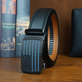 Belt Men’s Genuine Leather Automatic Ratchet with Zinc Alloy Buckle, 110-130cm for 30-44 Inch Waists