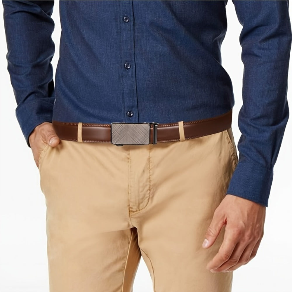 Men's Belt - 's Leather Ratchet Genuine Leather Automatic Buckle No-Hole Stepless - product detail view 8