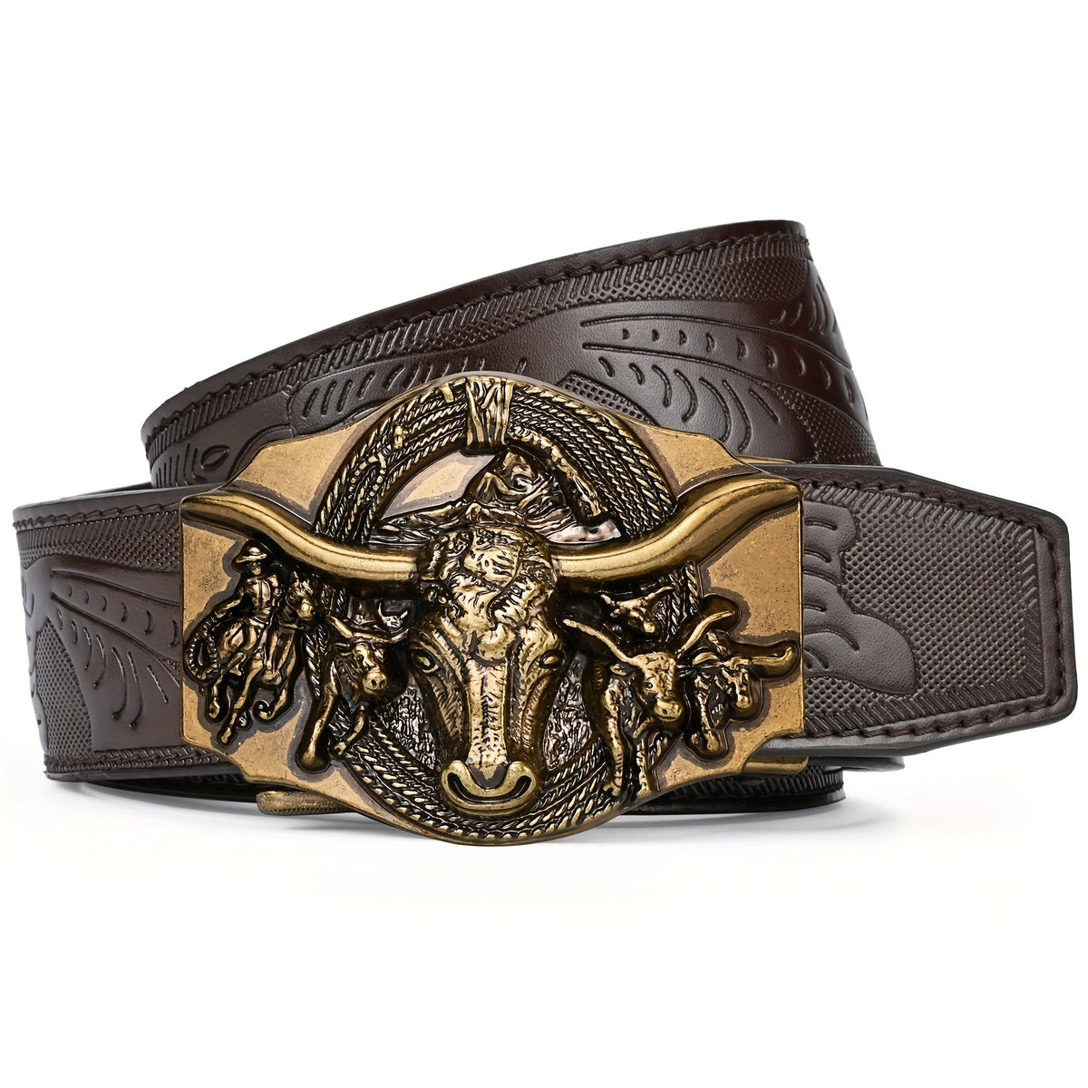 Men's Belt - 's Ratchet Automatic Click Buckle Faux Leather No Hole Adjustable Western - product detail view 11