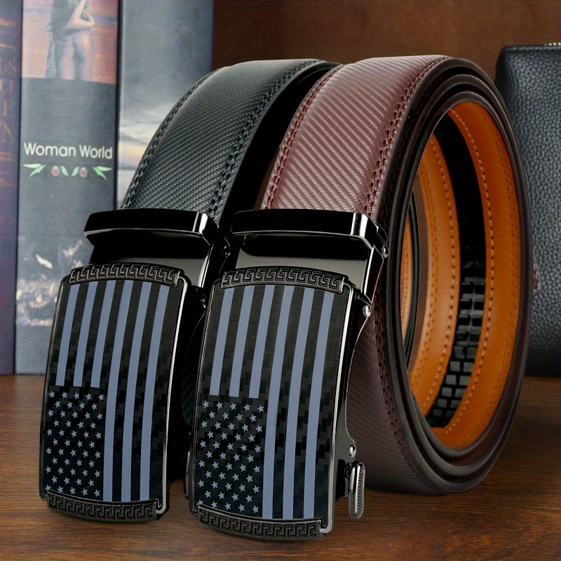 Men's Belt - 's Ratchet Set 2-Pack American Flag Design, Automatic Slide Buckle, Split - product detail view 23