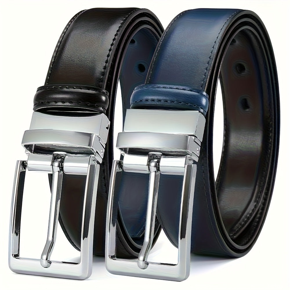 Belt Men’s Reversible Genuine Leather with Flip Buckle, Three Color Pairings and 105-125cm Lengths