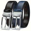 Belt Men’s Reversible Genuine Leather with Flip Buckle, Three Color Pairings and 105-125cm Lengths