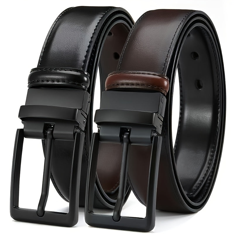 Men's Belt - 's Reversible Genuine Leather Two-Tone Flip Buckle Two in One, Black Blue - product detail view 16