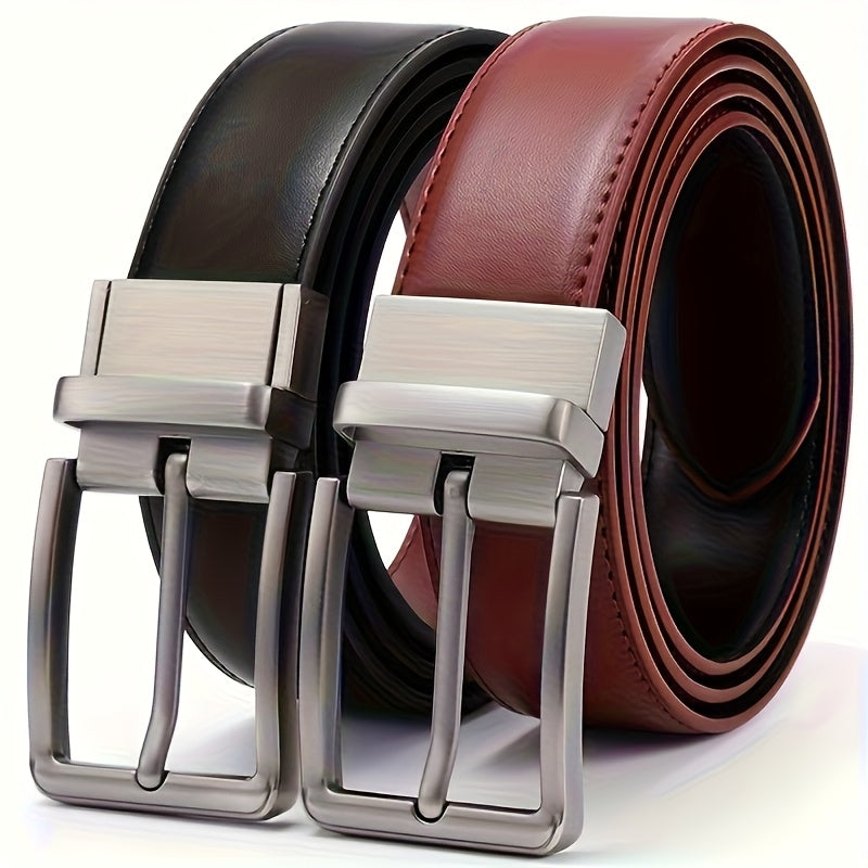 Men's Belt - 's Reversible Genuine Leather Two-Tone Flip Buckle Two in One, Black Blue - product detail view 17