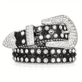 Women's Belt – Rhinestone Belt Polka Dot PU Leather Shiny Alloy Buckle – Glam Street Style Waist Strap, Black