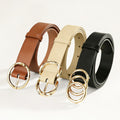 Belt Women’s 3-Piece Solid-Color Set with 1-, 2- and 3-Ring Gold Buckles, Adjustable One Size