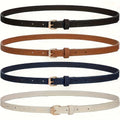 Belt Women’s 4-Piece Skinny PU Faux Leather Set with Gold Buckles and Adjustable One-Size Fit