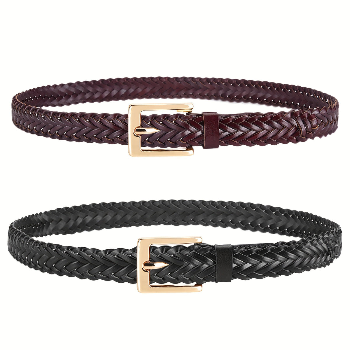 Women's Belt - Skinny Braided for 2 Pack - 3/4" Thin Woven Waist Set for Dresses Jeans - product detail view 16