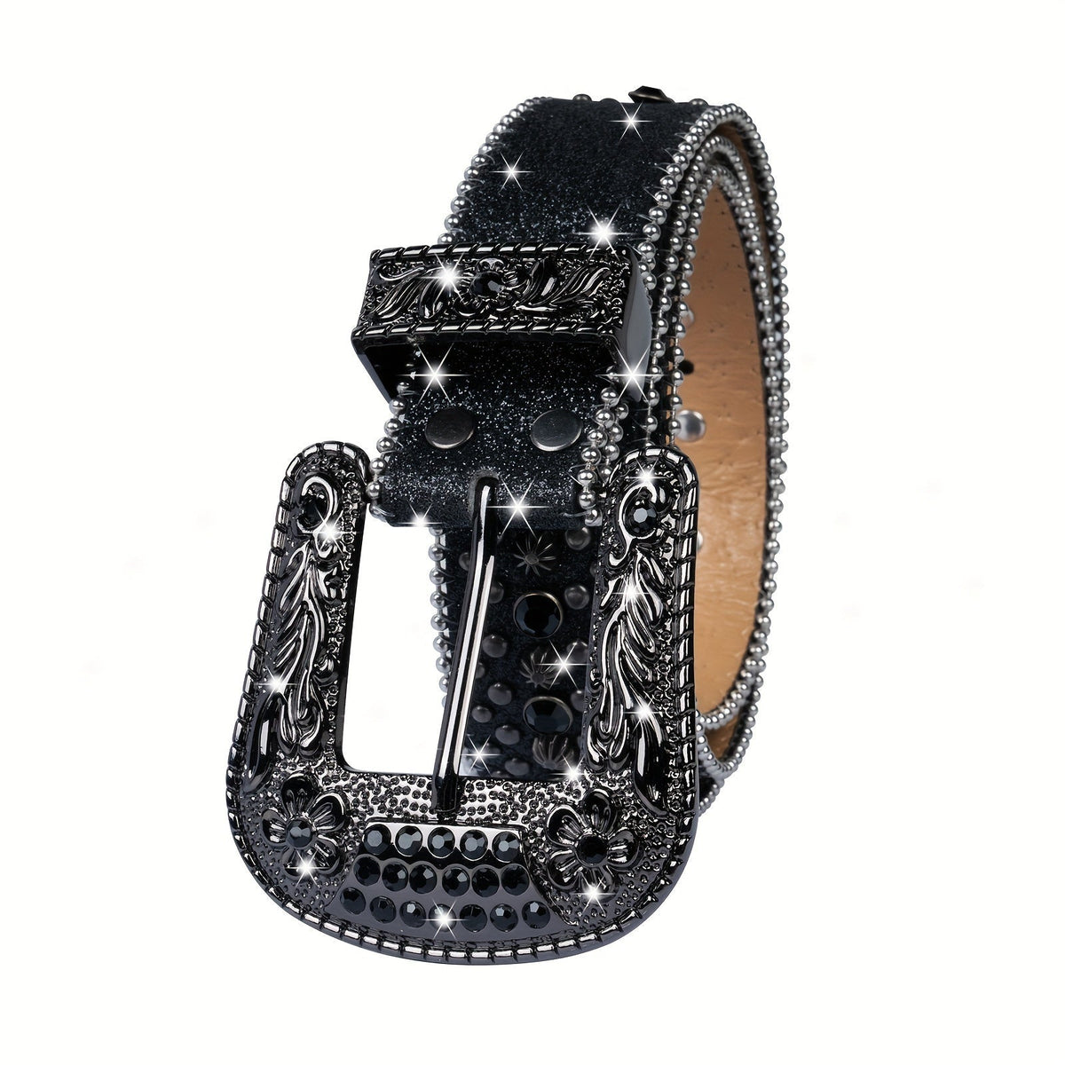 Men's Belt - Skull for Women Bling - Western Cowgirl Cowboy Black Rhinestone Skull - product detail view 10