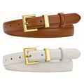 Women's Belt – Square Buckle Belt Set 2pcs | Gold Square Buckle Waist Belt for Jeans Dresses Fashion | Brown
