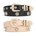 Two-Piece Studded Floral Women's Belt Set with Rhinestone-Look Buckles, Four Color Pairs and Five Sizes