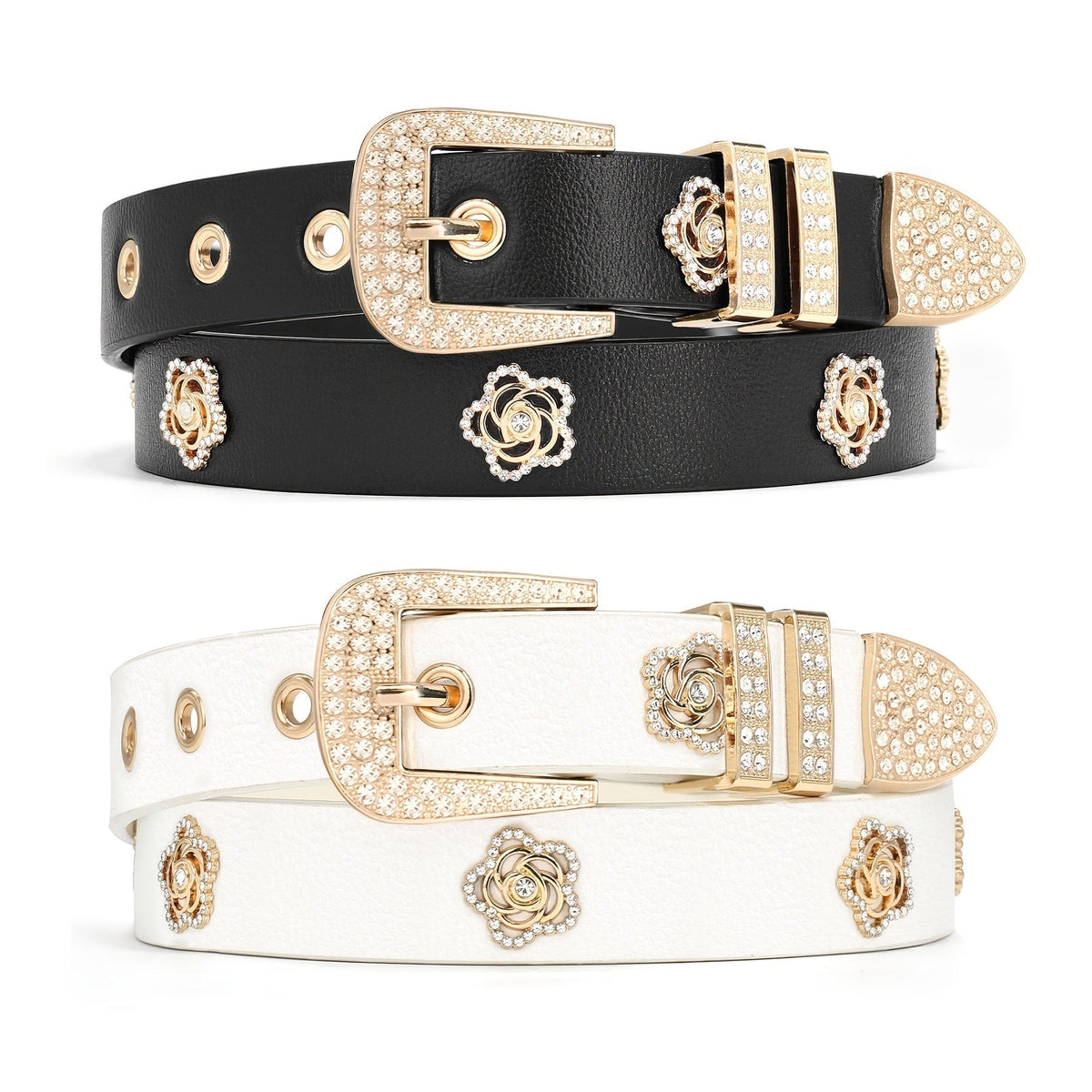 Women's Belt - Studded for 2 Pack - Rhinestone Floral Rivet Punk Y2K Skinny for Jeans - product detail view 14