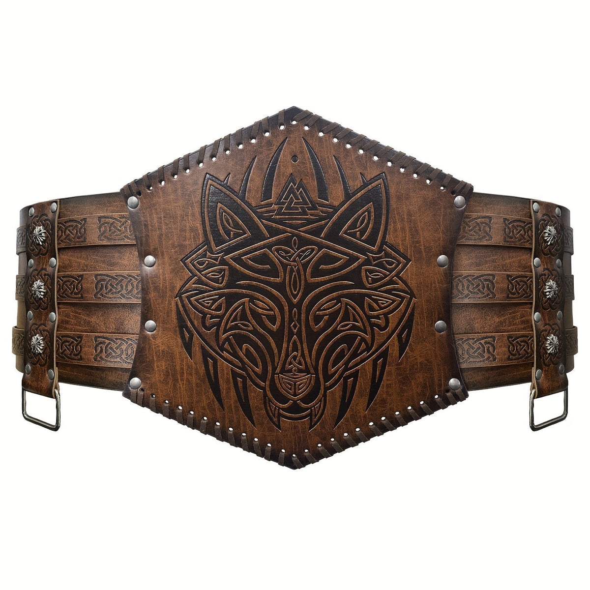 Men's Belt - Viking for Wide PU Leather, Scandinavian Dragon & Wolf Alloy Buckle - product detail view 14
