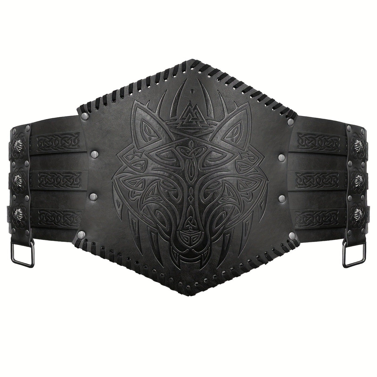 Men's Belt - Viking for Wide PU Leather, Scandinavian Dragon & Wolf Alloy Buckle - product detail view 16