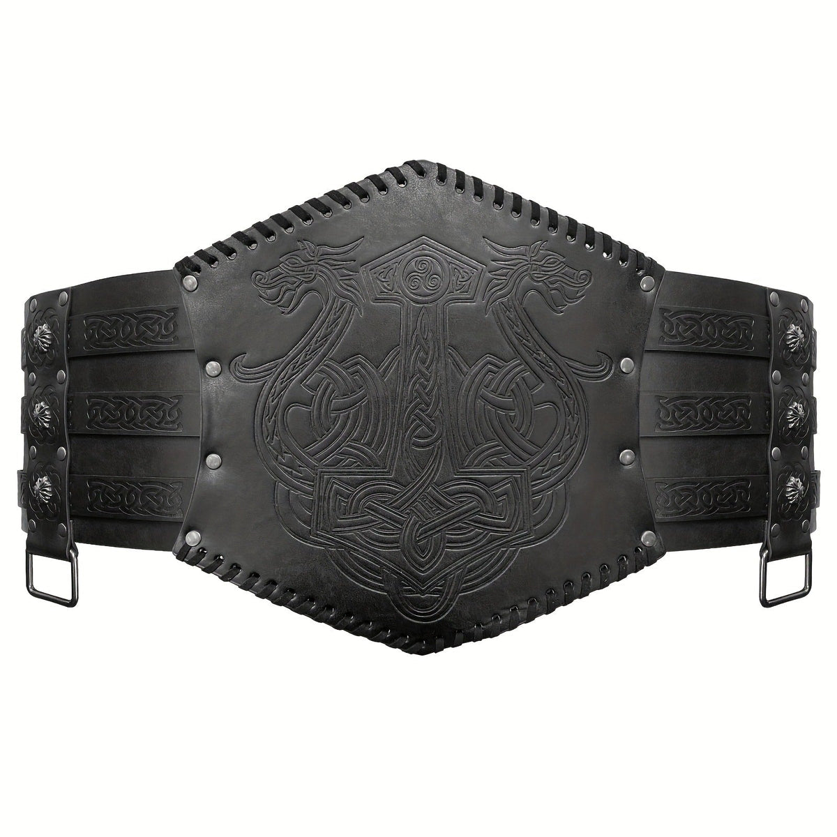 Men's Belt - Viking for Wide PU Leather, Scandinavian Dragon & Wolf Alloy Buckle - product detail view 17