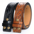 Men's Belt 2-Pack Leather-Look Western Style with Embossed Longhorn Buckles and 32 to 44-Inch Waist Range