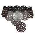 Belt Women’s Western Boho Concho Disc Waistband in Coffee Brown with Two M and L Size Options