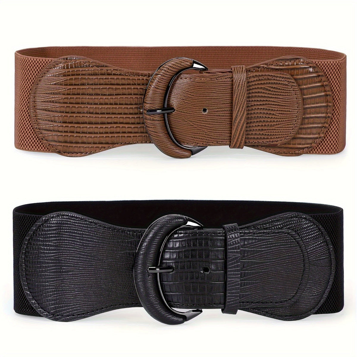 Belt Women’s 2-Piece Wide Elastic Waist Set with Alloy Pin Buckles and Two Color Combinations